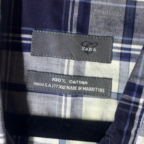 Zara Blue and White Plaid Cotton Casual Shirt Large - Picture 3 of 15